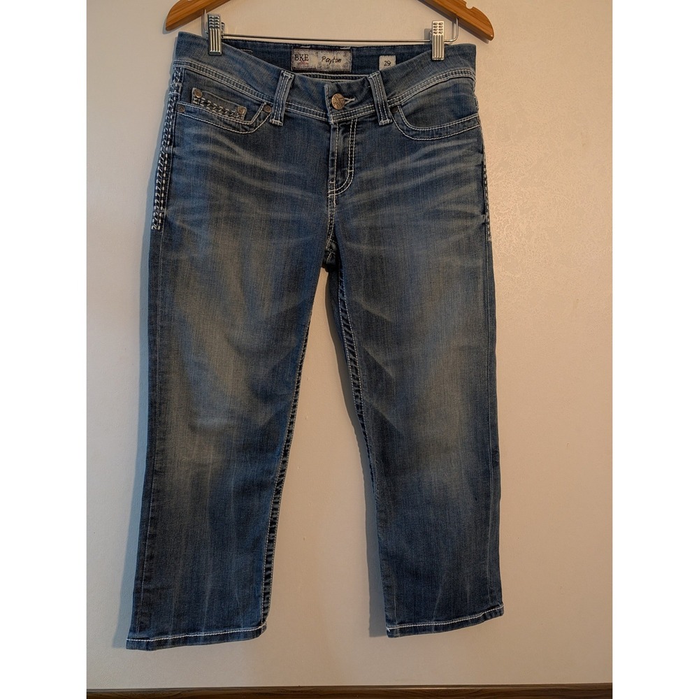 BKE Payton Womens Blue Denim Capri‎ Jeans Size 29 Embellished Cropped